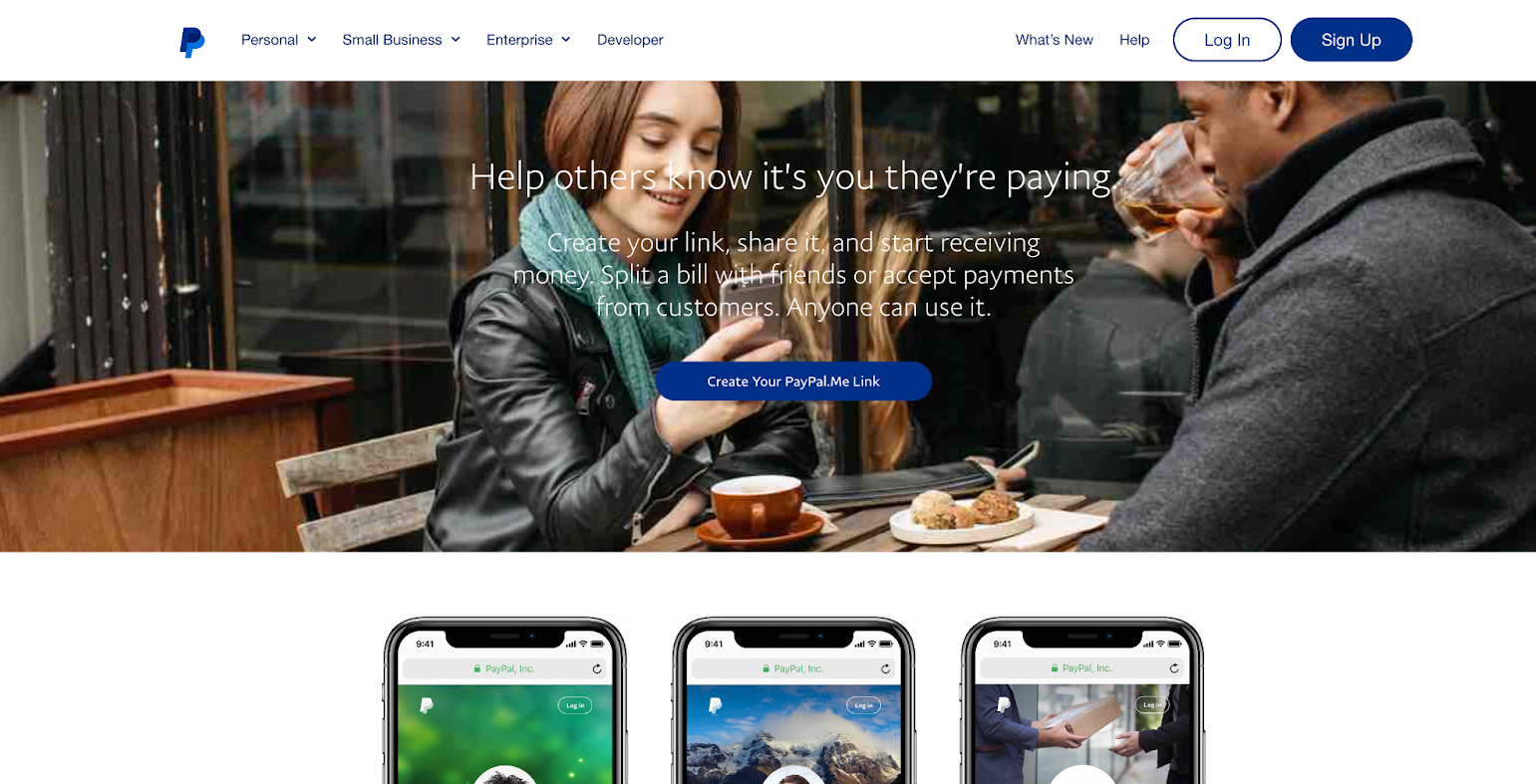 Halaman Depan situs web PayPal