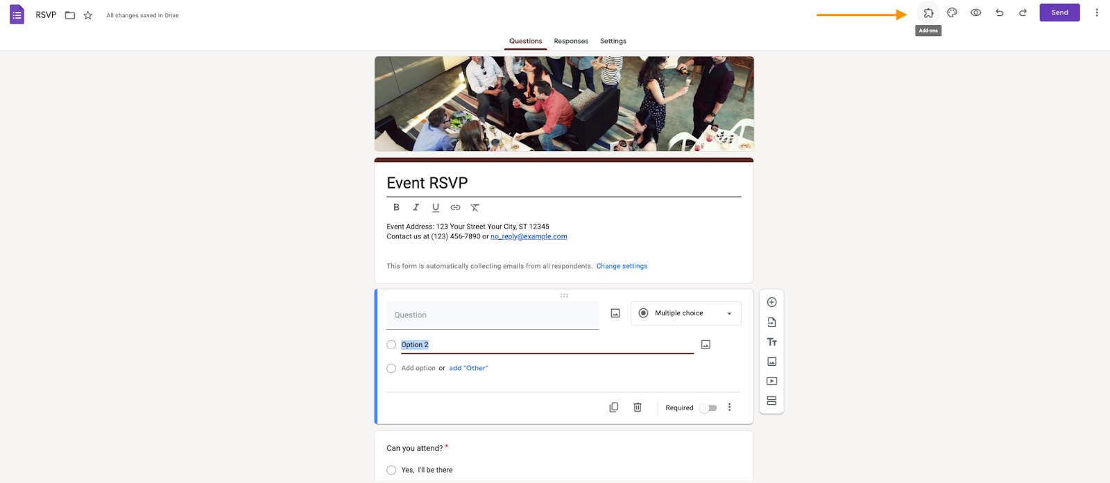 Formulir RSVP Acara di Google Forms Mengklik Ikon Potongan Teka-teki
