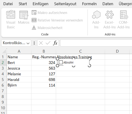 Bearbeiten des Kontrollkästchentextes