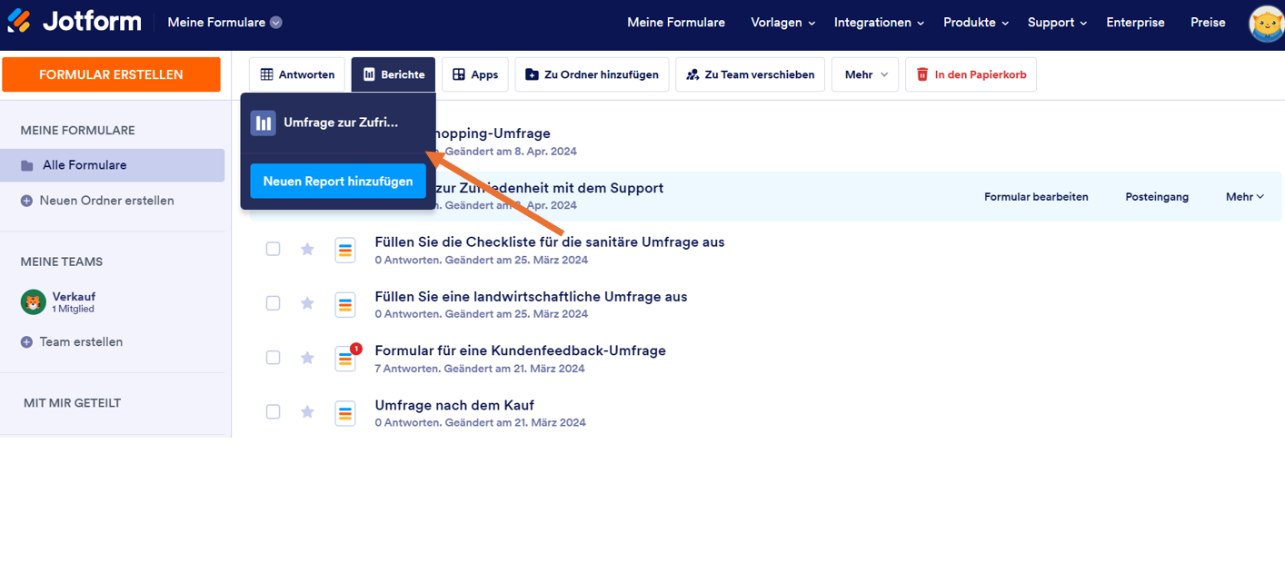 Öffnen Sie den Berichtgenerator aus der oberen Navigation