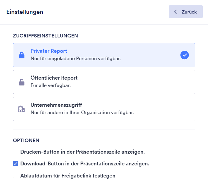 Ändern der Zugriffseinstellungen für den Bericht im Jotform Berichtgenerator