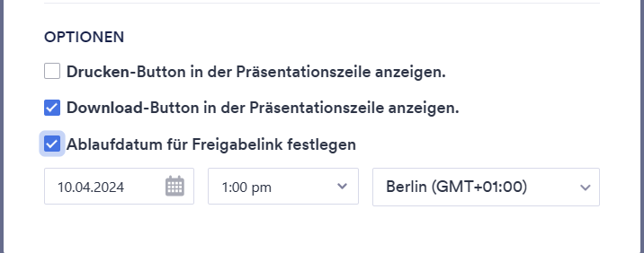 Anzeigen der Optionseinstellungen und der Option Ablaufdatum im Jotform Berichtgenerator