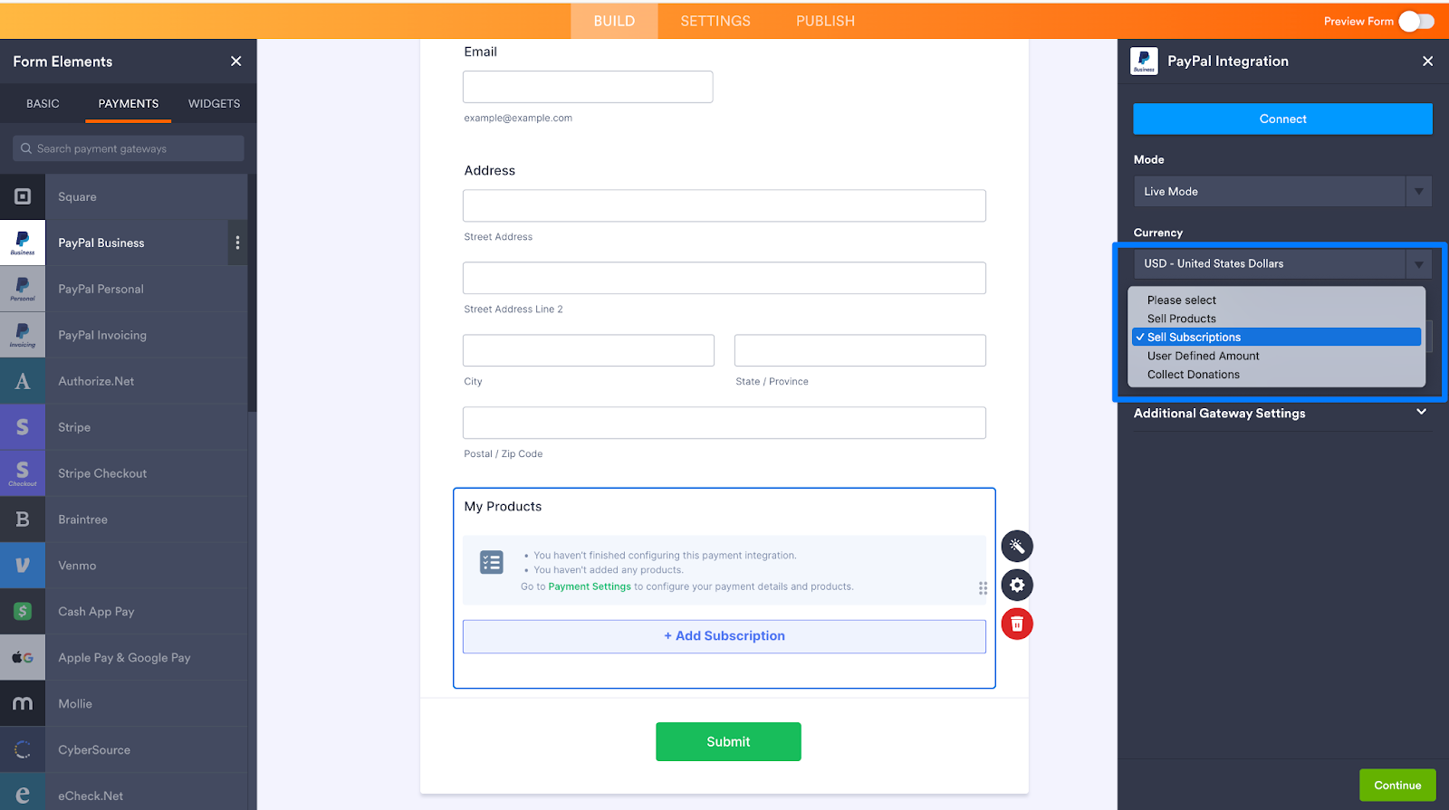 Selecting the Currency in PayPal Integration in Jotform Form Builder