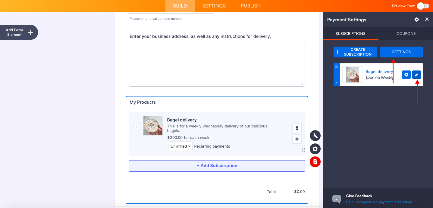 Clicking on the Pencil Icon and then the Settings Button on Payment Settings