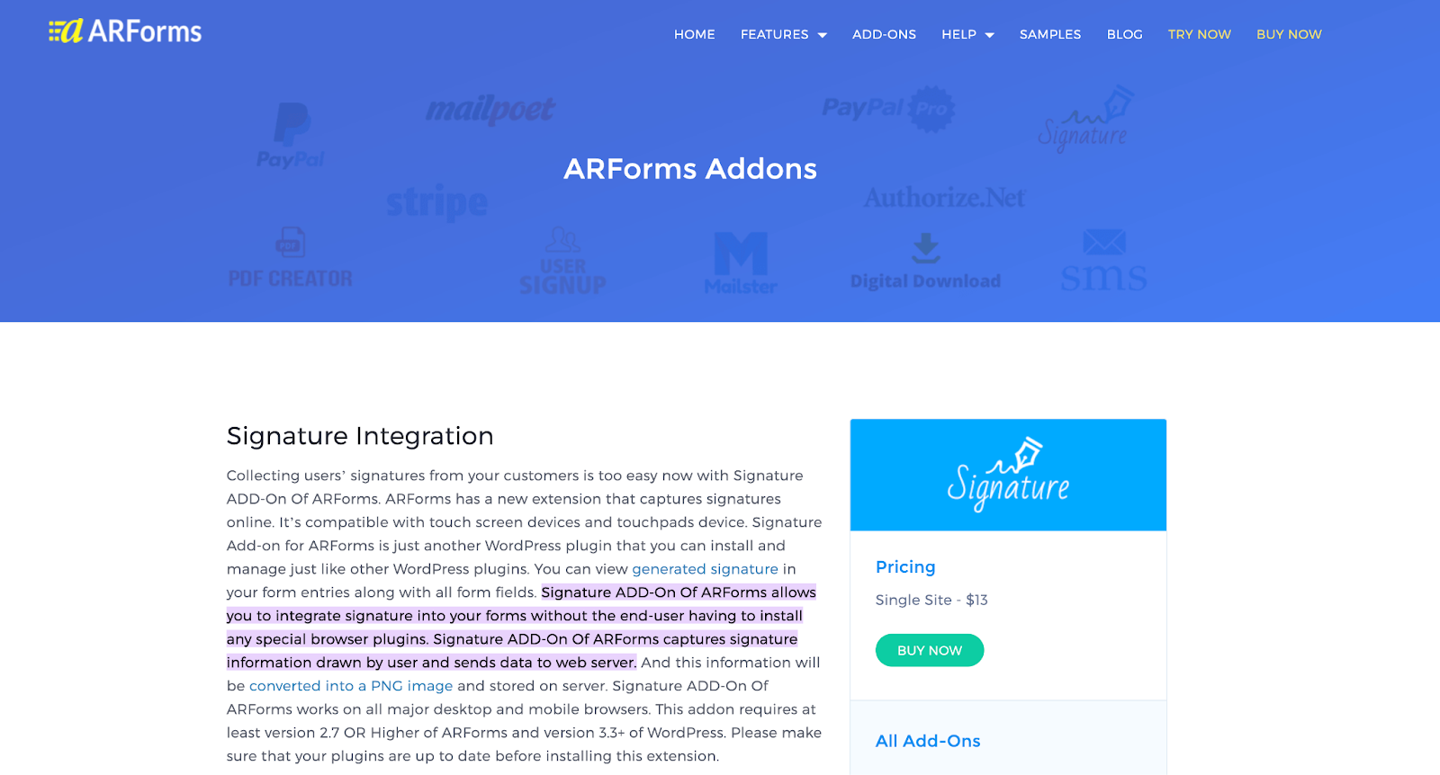 ARForms Unterschrift Addon Seite in ARForms