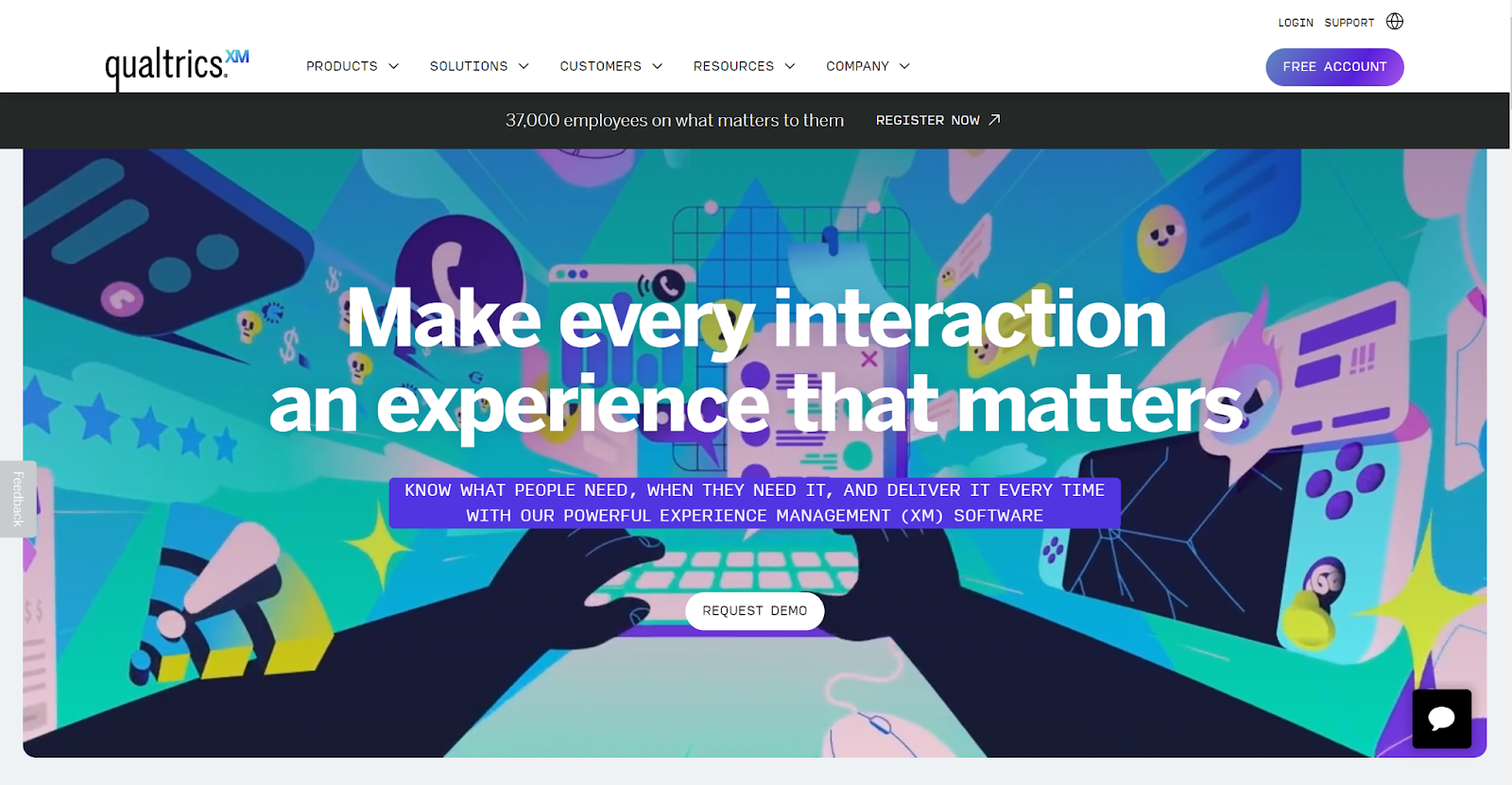 Screenshot of Qualtrics' website homepage