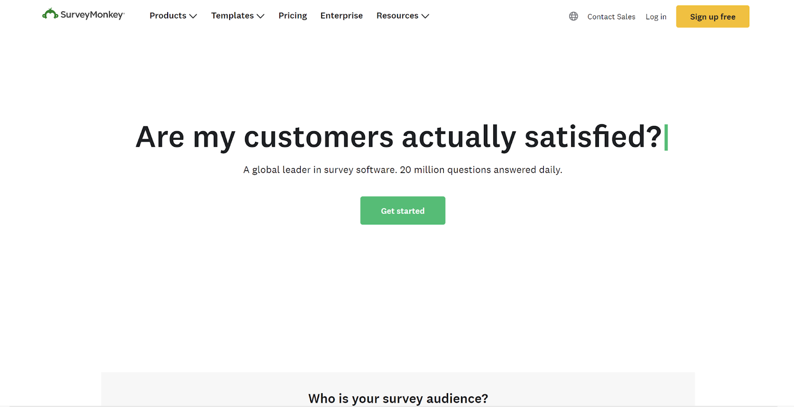 Screenshot of SurveyMonkey's website homepage