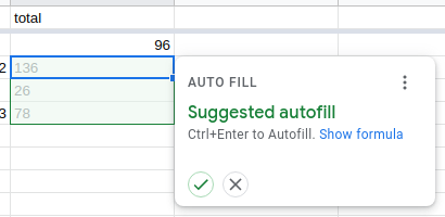 Screenshot of Google Sheets suggesting autofill