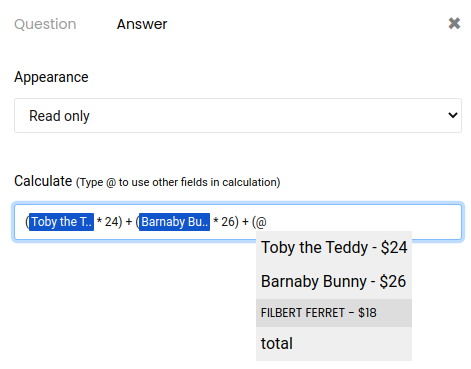 Screenshot of Formfacade’s field calculation function