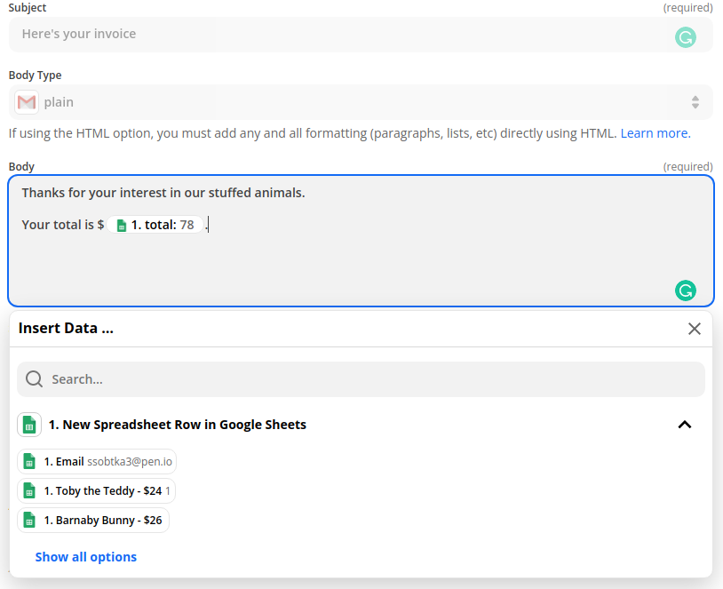 Screenshot of Google Sheet’s share function, showing the data from the spreadsheet being shared