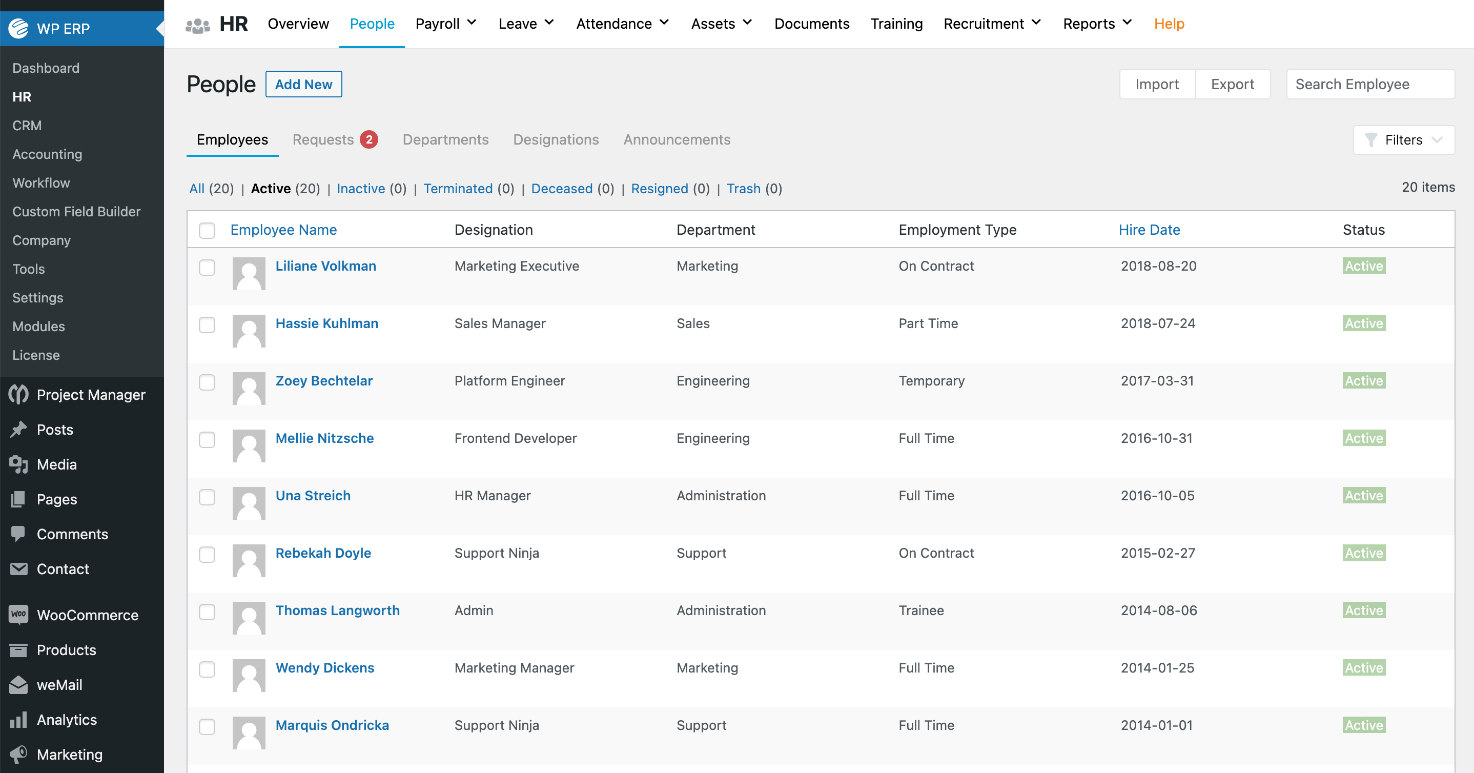 User Interface of WP ERM