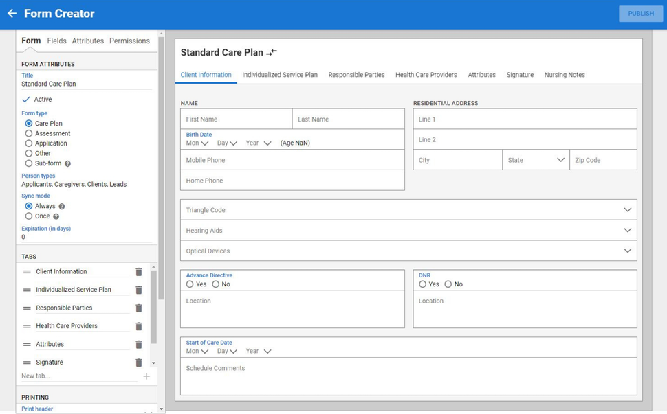 User Interface of AxisCare