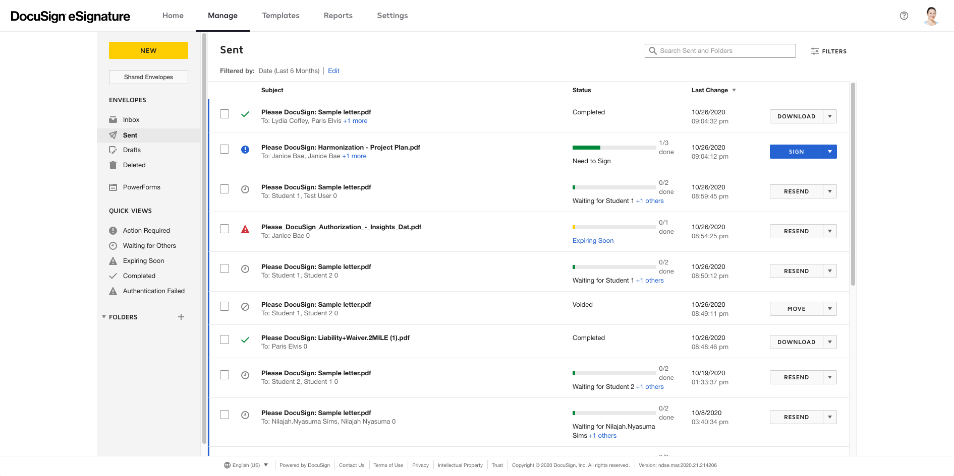 User Interface of Docusign