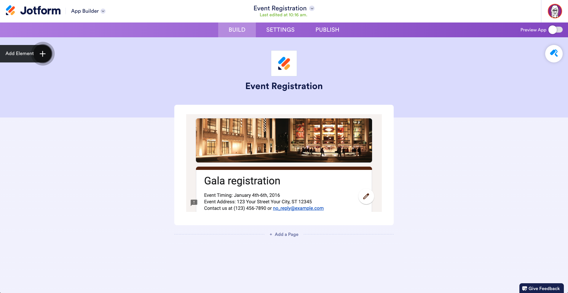 Event Registration Form Template Opened in Jotform