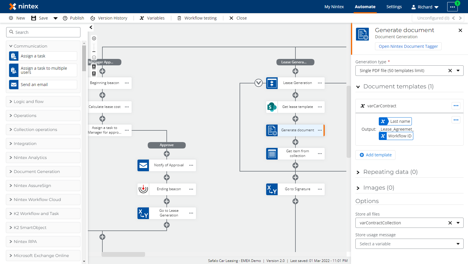 User Interface of Nintex