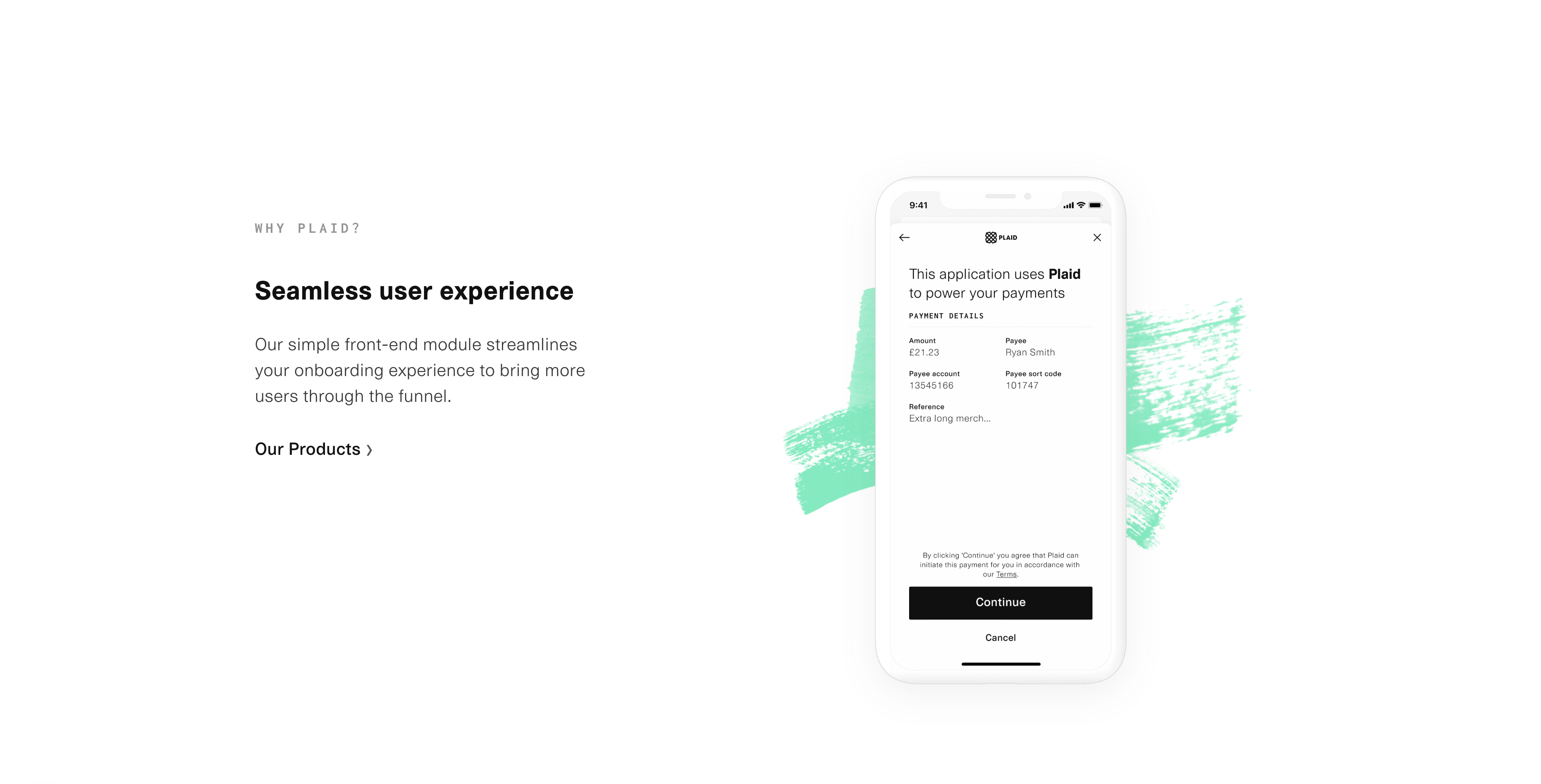 User Interface of Plaid from the Landing Page