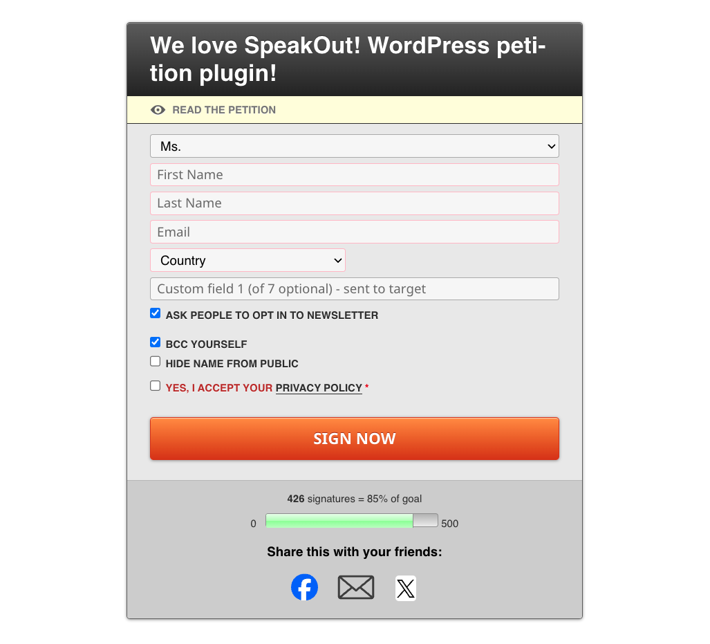 SpeakOut! Email Petitions Demo Form