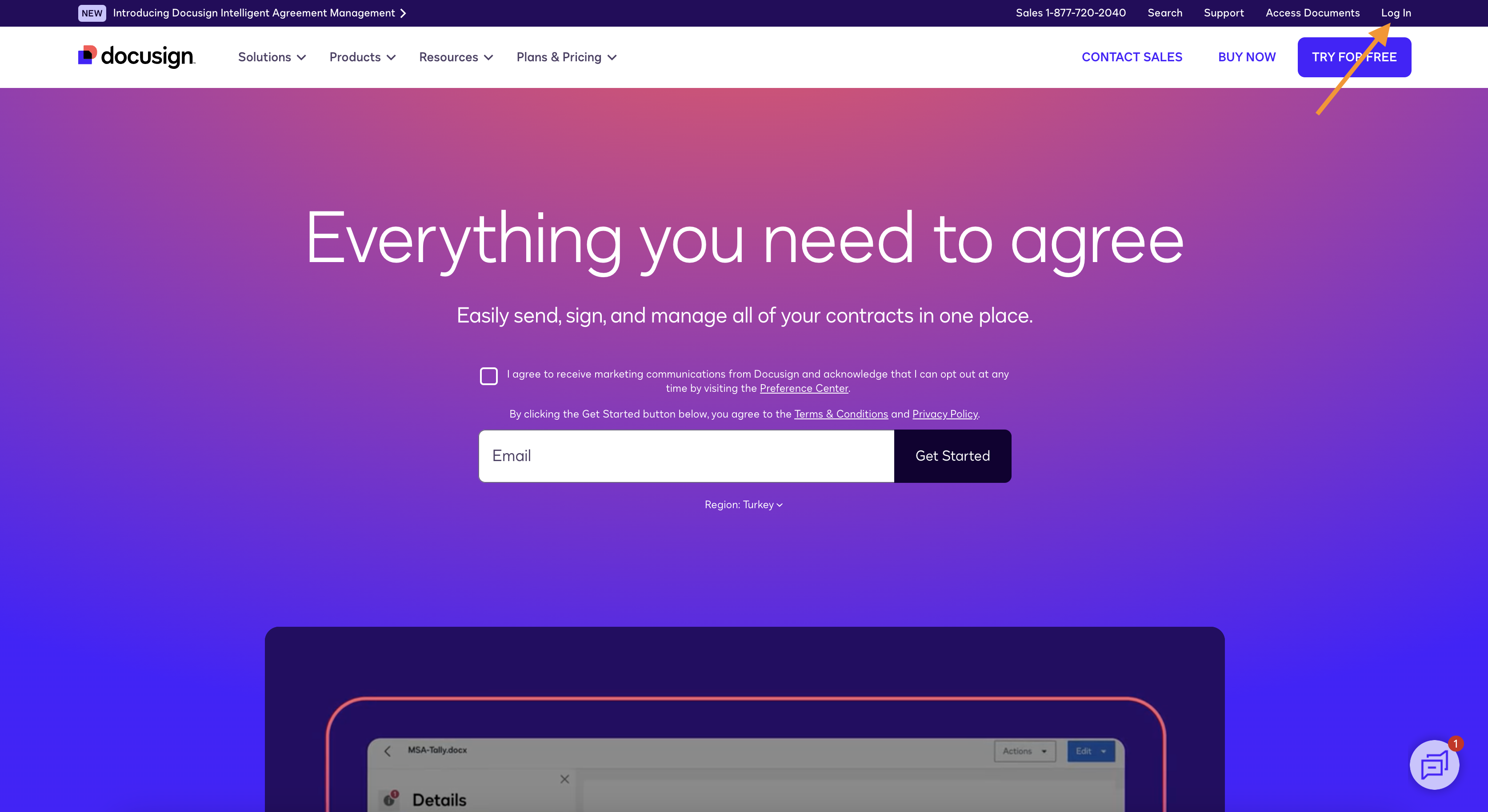landing page of docusign