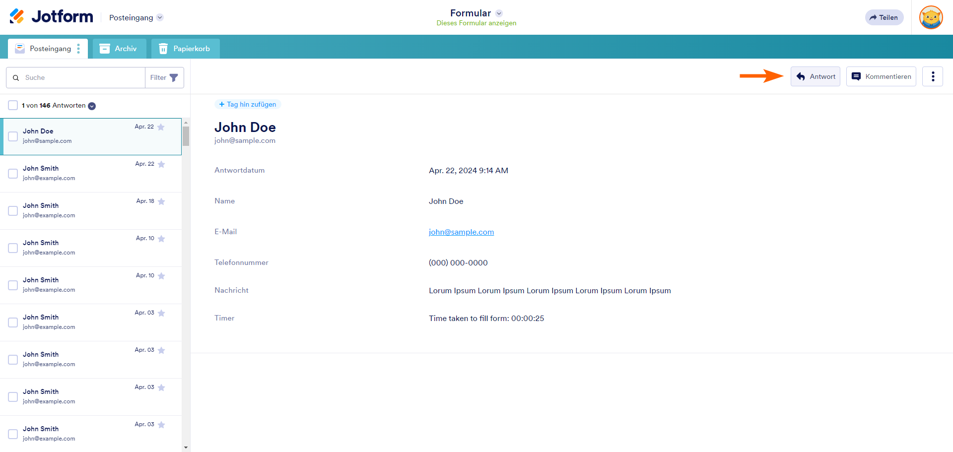 Wie Sie Einträge im Jotform-Posteingang per E-Mail versenden Image-1