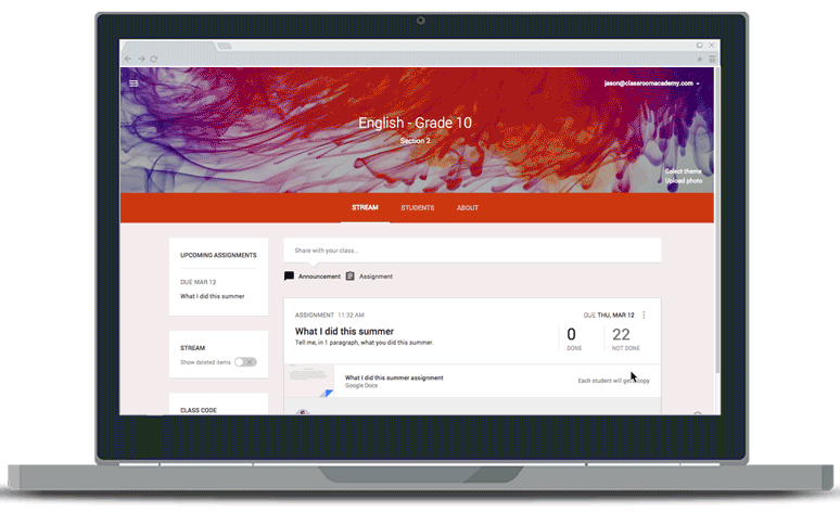 Benutzeroberfläche von Google Classroom