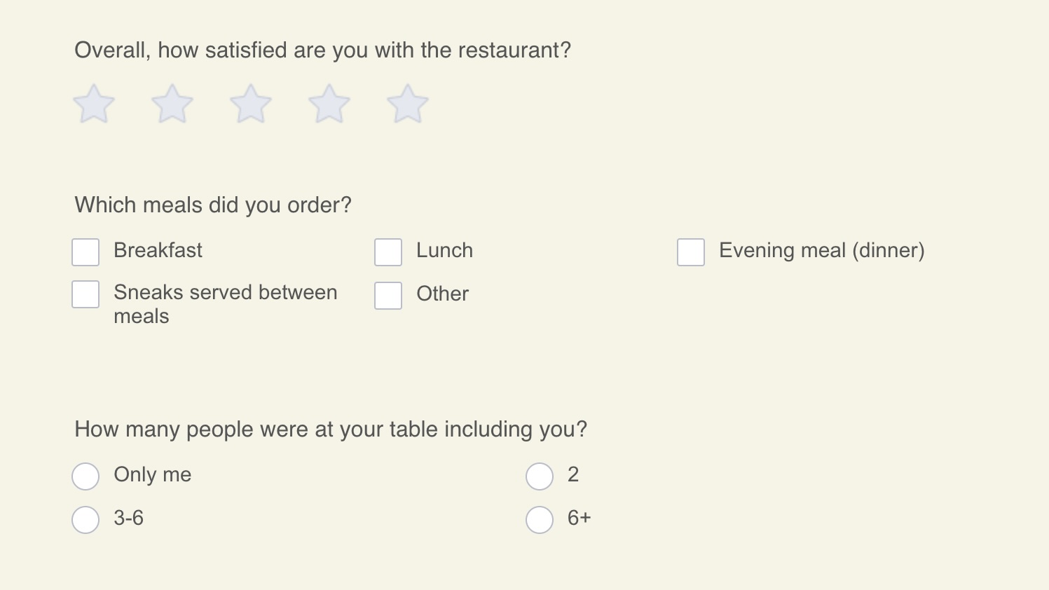 Screenshot of a food quality survey