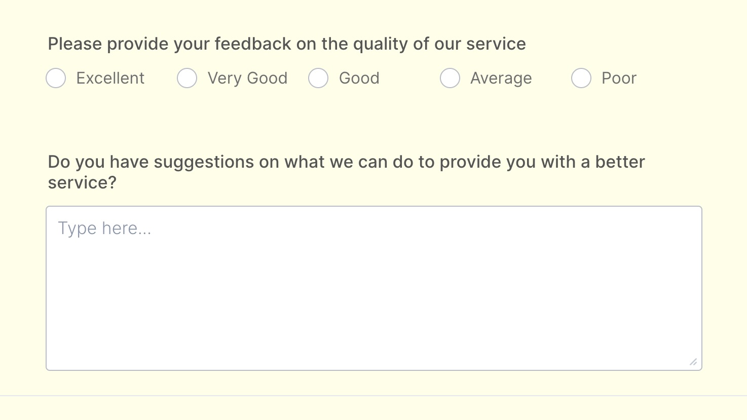 Screenshot of a service quality survey