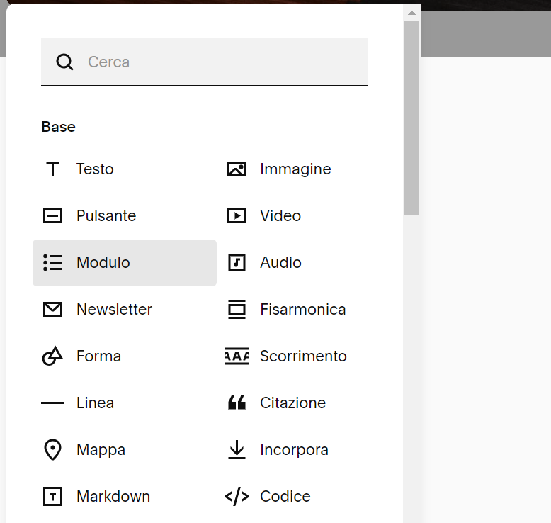 Selezione del modulo dal menu