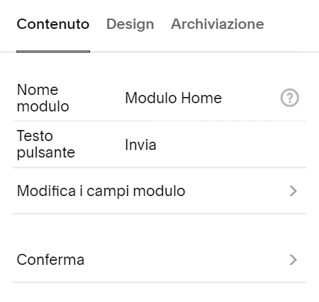Modifica delle opzioni di un campo modulo