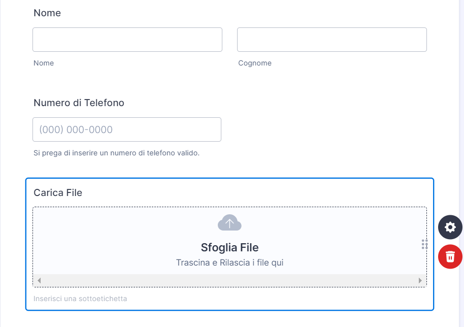 Aggiunta di un elemento di caricamento file al modulo