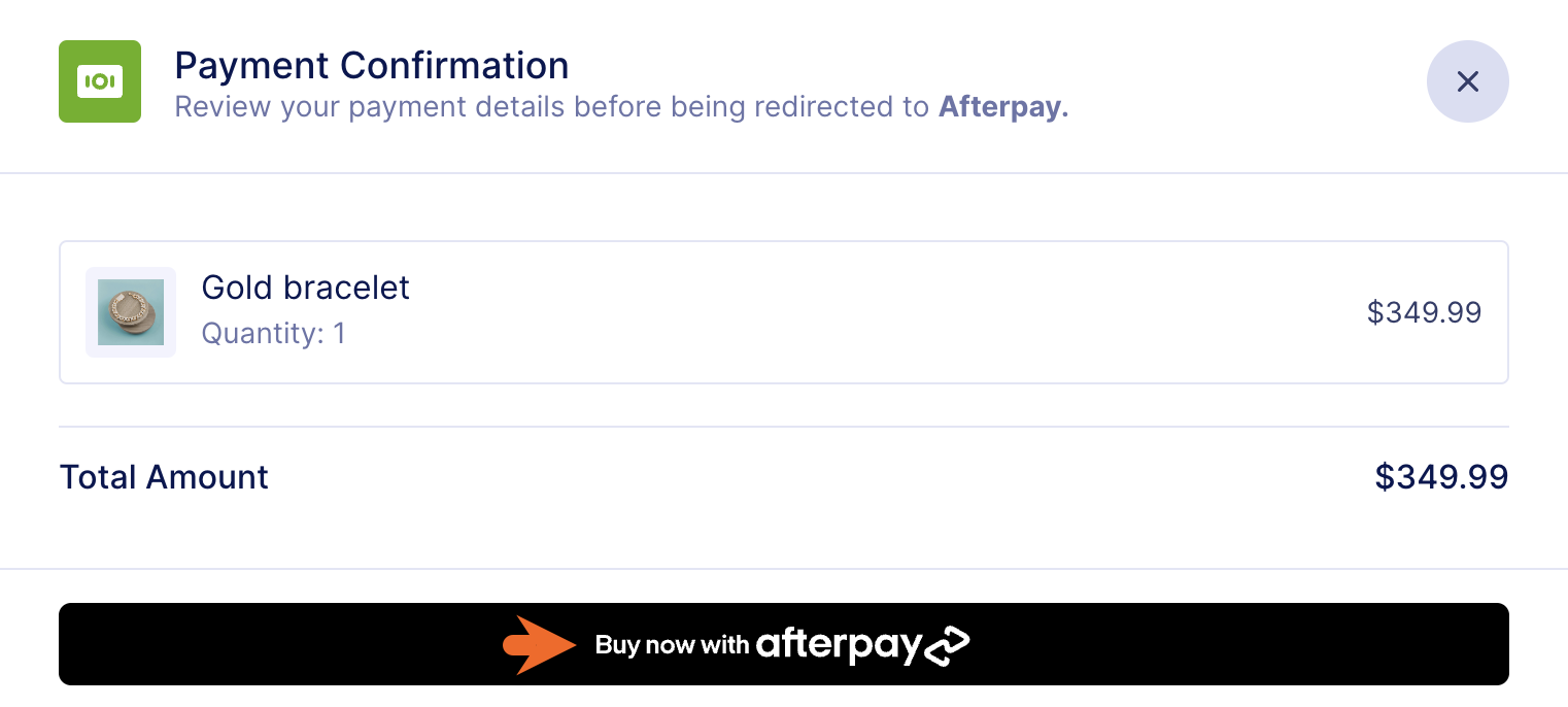 Clicking on "Buy now with afterpay" Button in Payment Confirmation Window