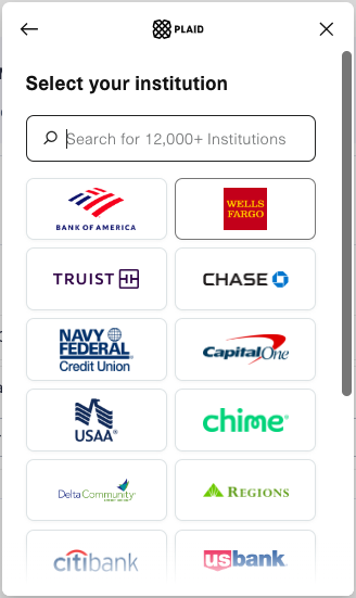 Selecting Institution on Plaid