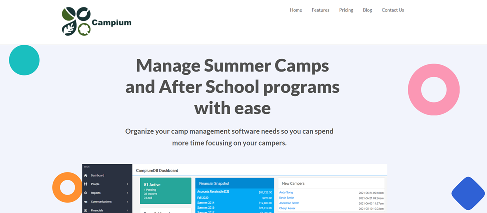 landing page of campium