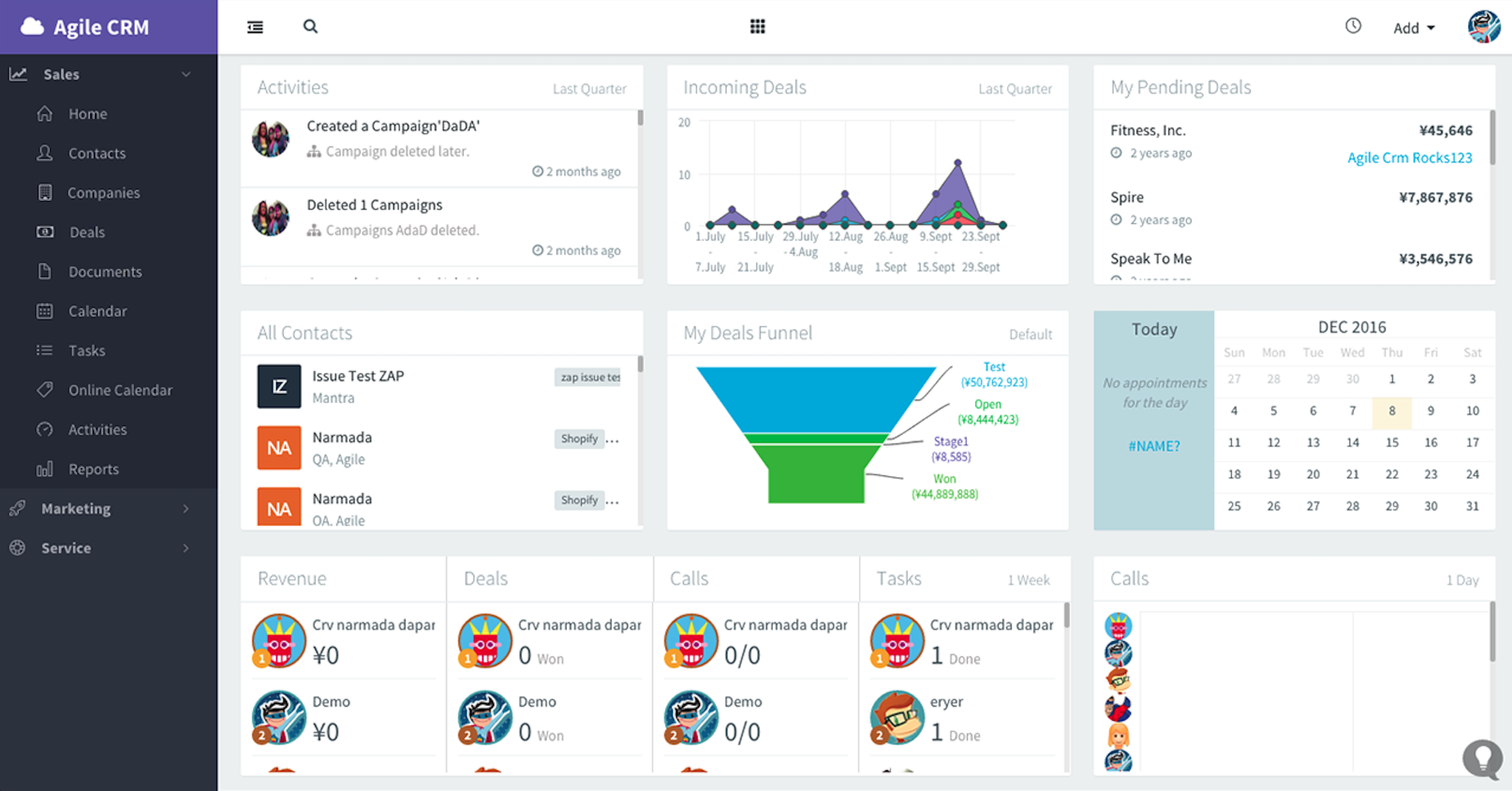User Interface of Agile CRM
