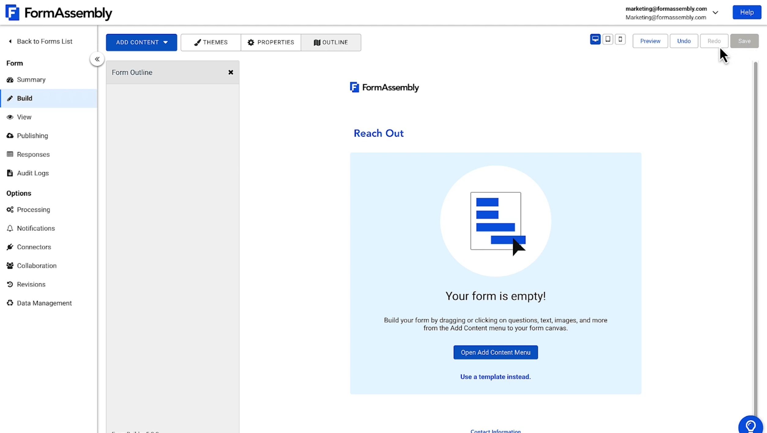 User Interface of FormAssembly