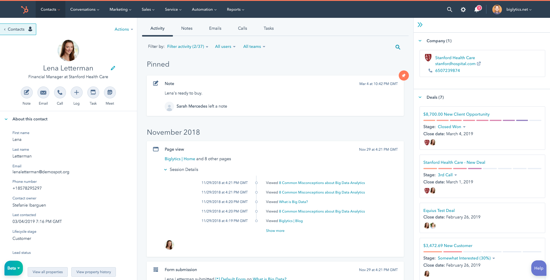 User Interface of HubSpot Marketing Hub