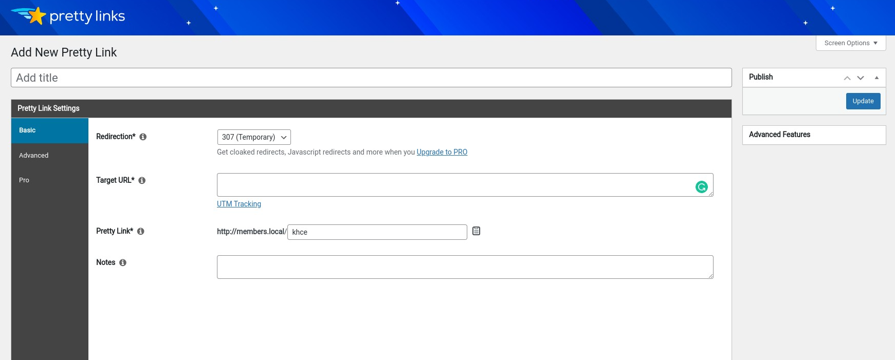 User Interface of Pretty Links