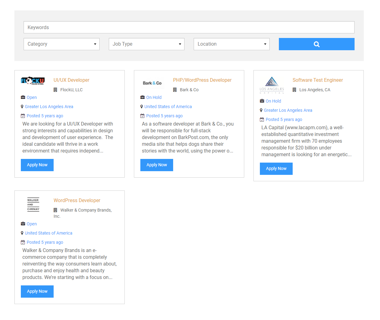 Benutzeroberfläche von Simple Job Board WordPress Plugin