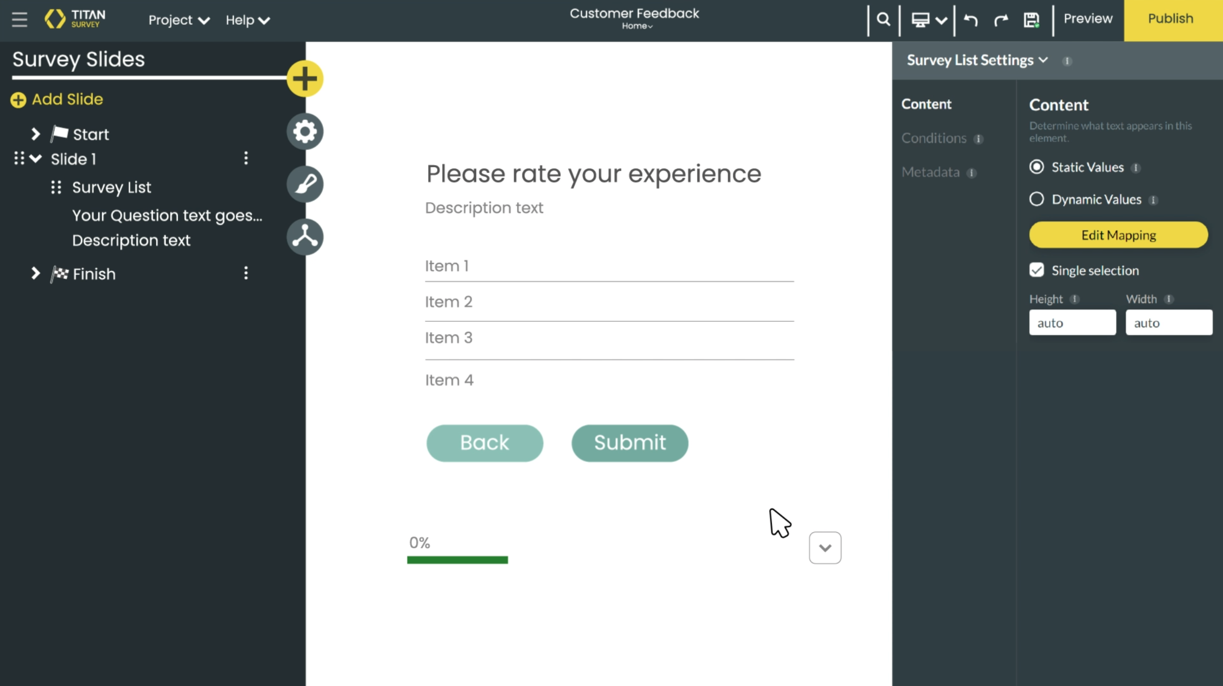 User Interface of Titan Survey