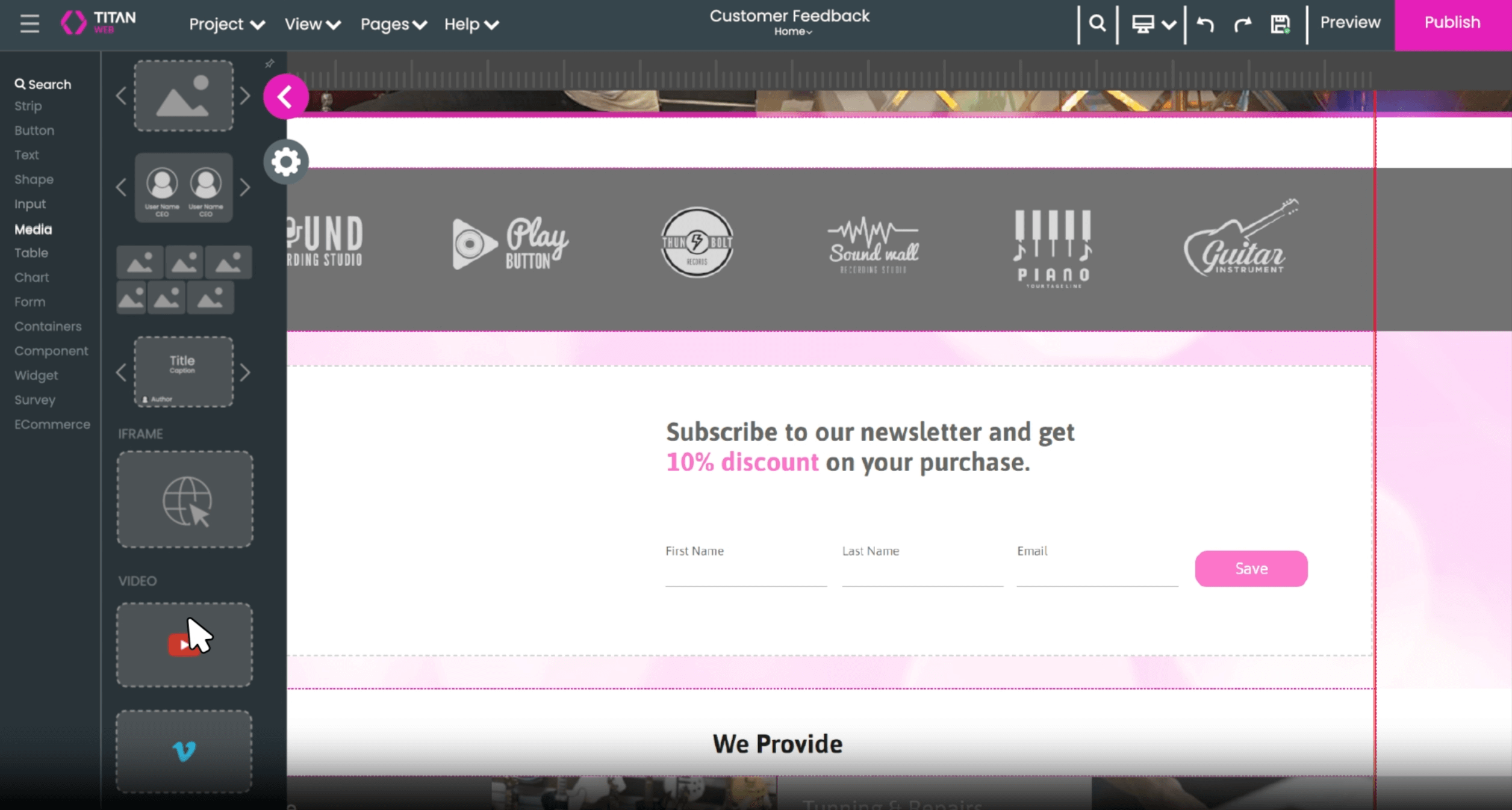 User Interface of Titan Web