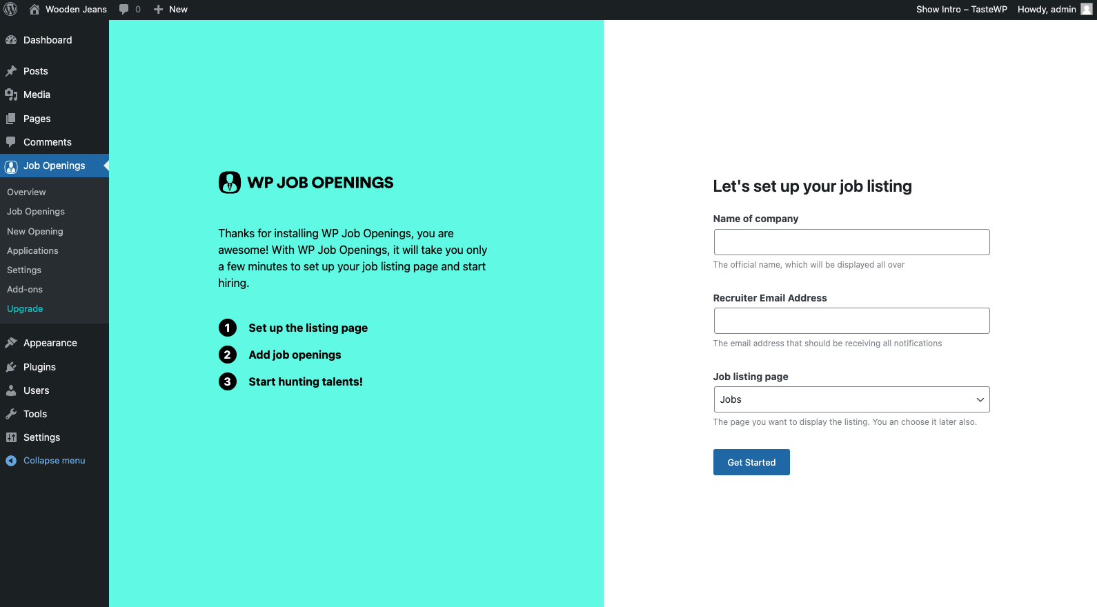 Benutzeroberfläche von WP Job Openings WordPress Plugin