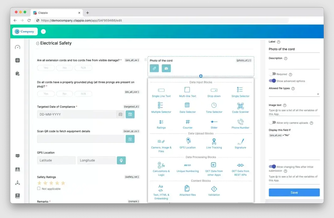 Screenshot of Clappia’s automation builder