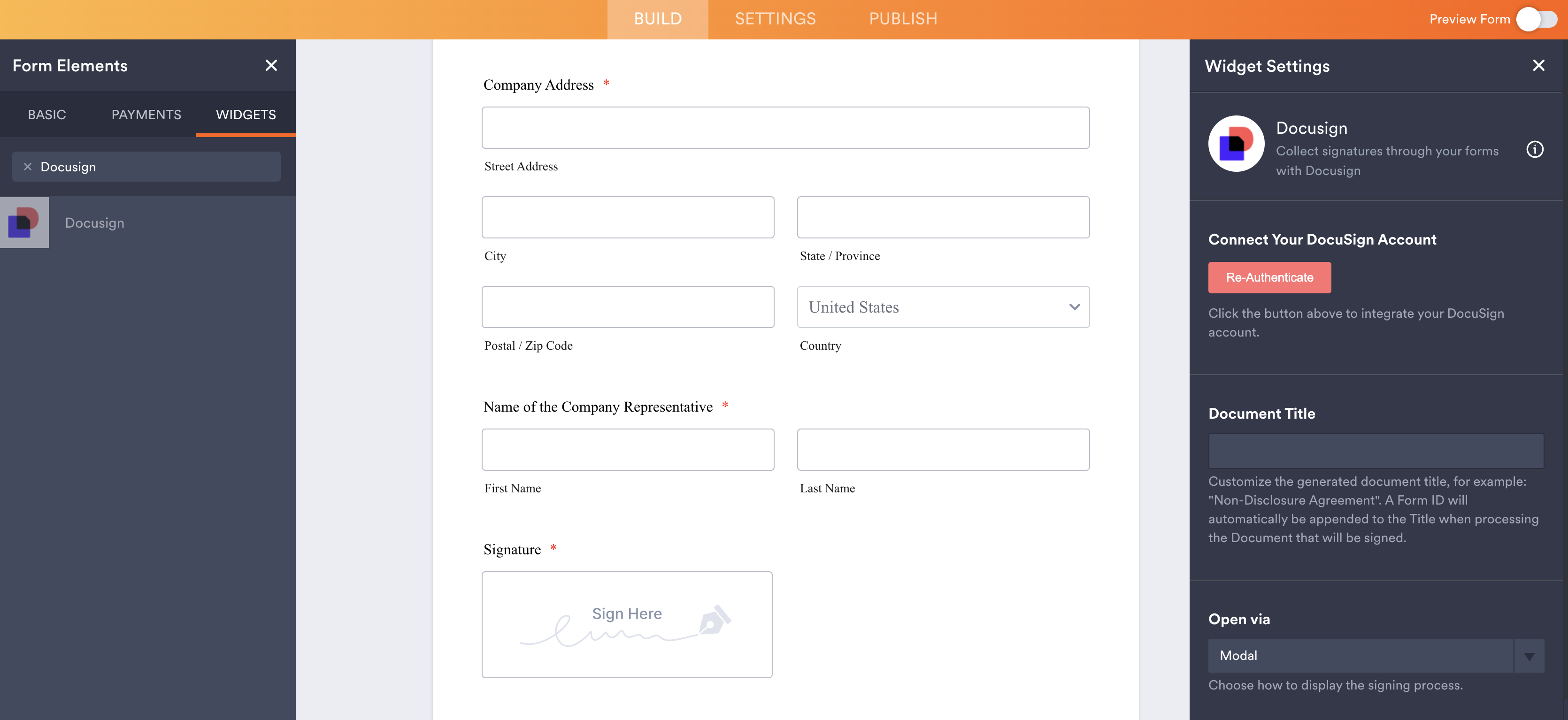 Add Docusign to Jotform