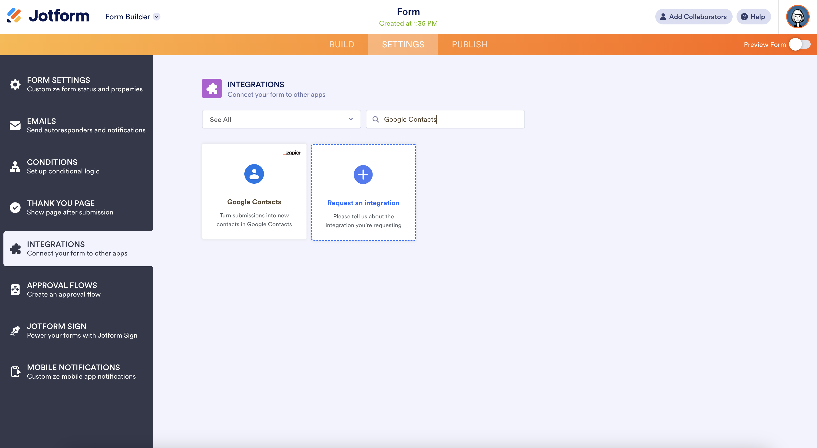 part of the Google Contacts integration process