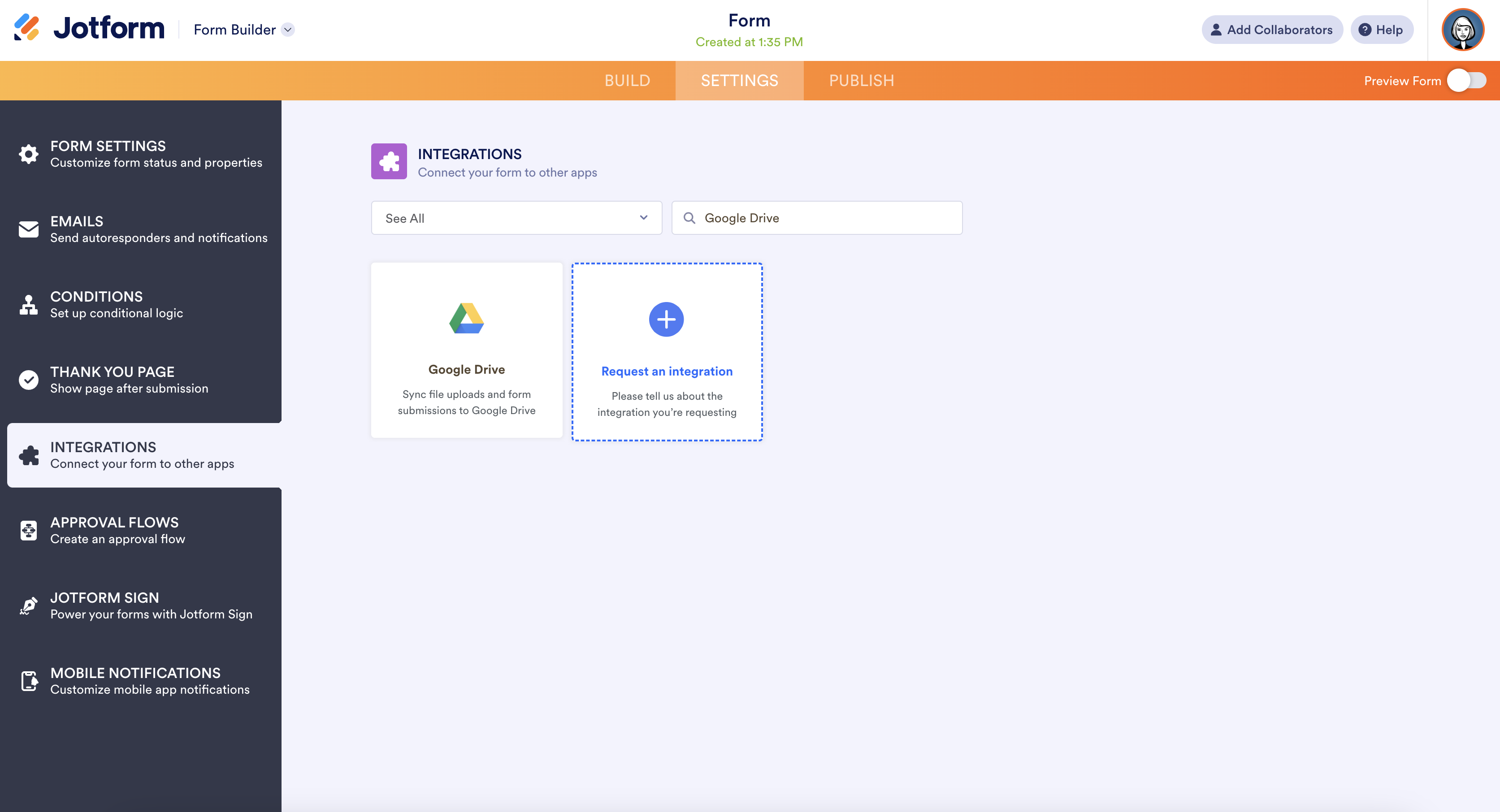 Part of the Google Drive integration process