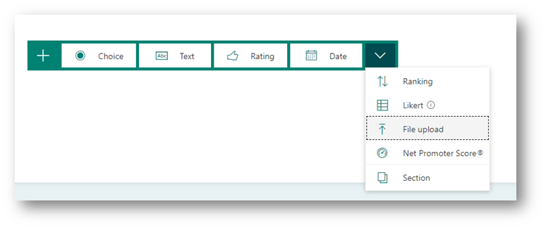 Selecting the File Upload Question Type in Microsoft Forms