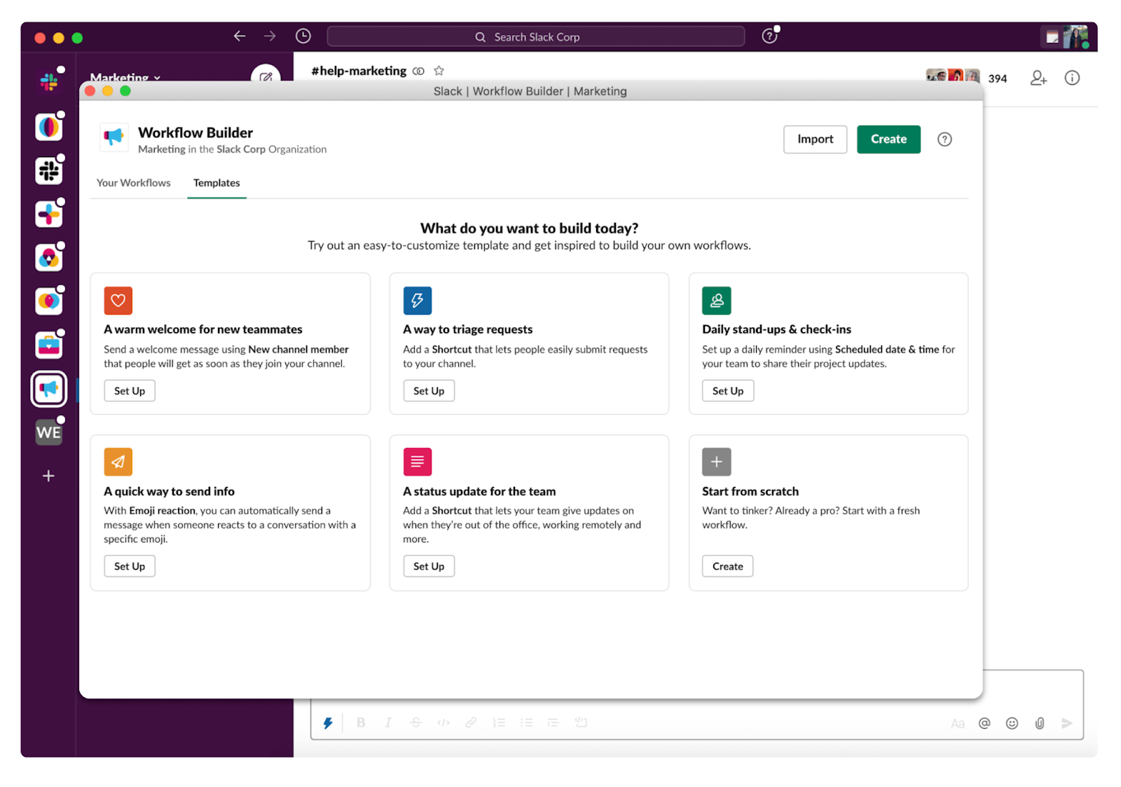 Benutzeroberfläche von Slack