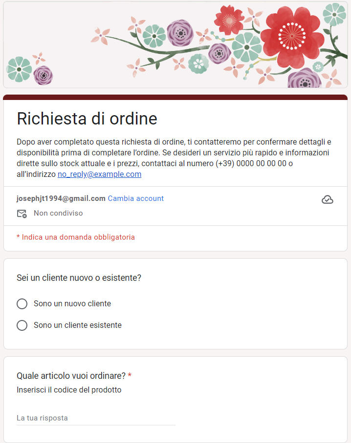 Interfaccia utente di Moduli Google