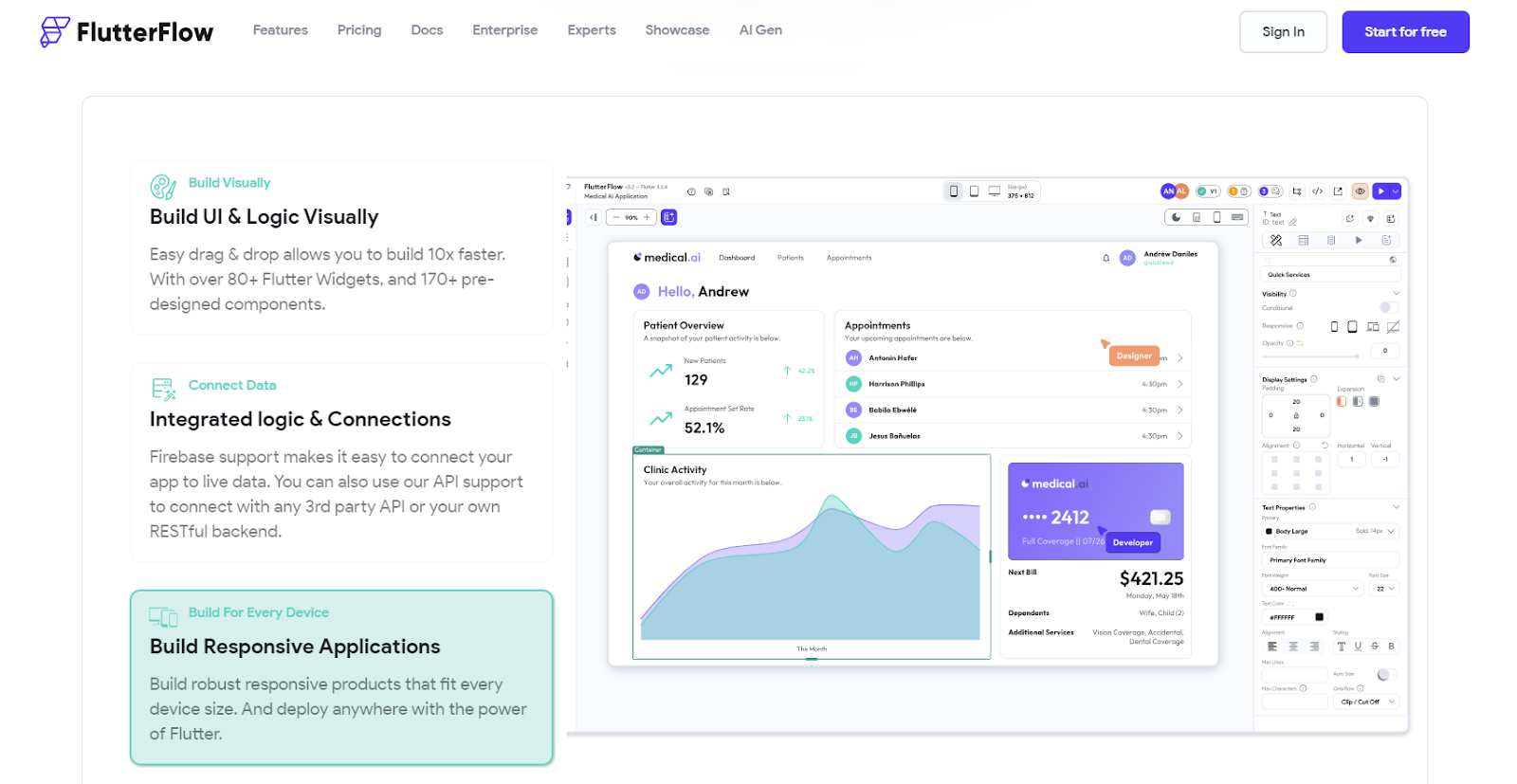 Screenshot of FlutterFlow’s responsive building feature
