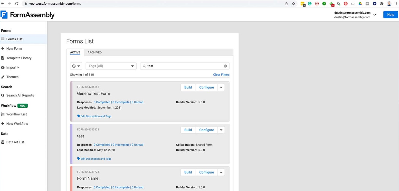 User Interface of FormAssembly