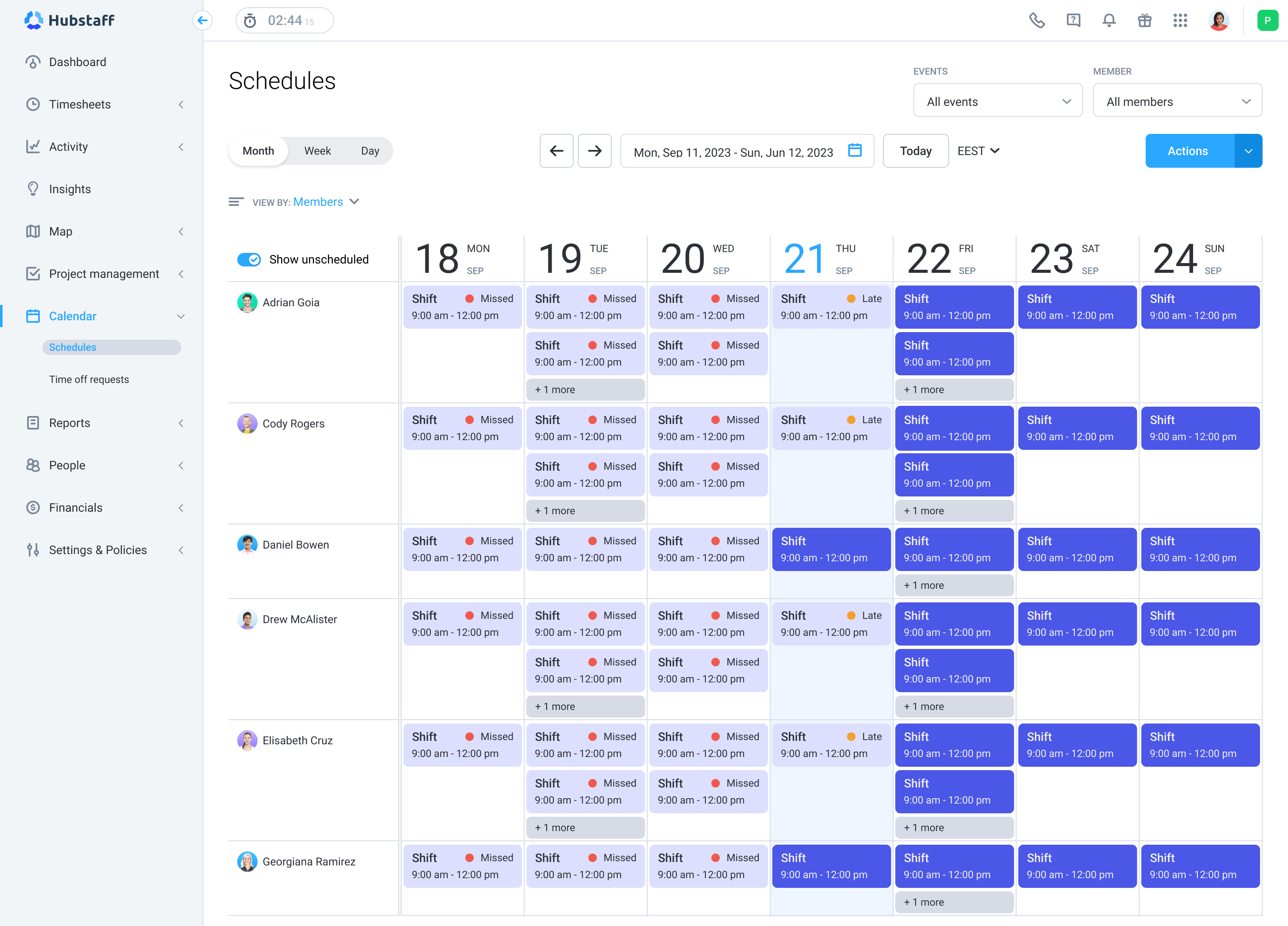 User Interface of Hubstaff